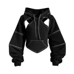 Y2K Urbancore Contrast Seams Open Back Hoodie for Women