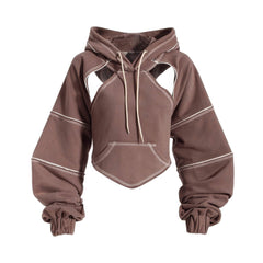 Y2K Urbancore Contrast Seams Open Back Hoodie for Women