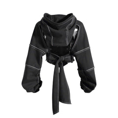 Y2K Urbancore Contrast Seams Open Back Hoodie for Women