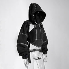 Y2K Urbancore Contrast Seams Open Back Hoodie for Women