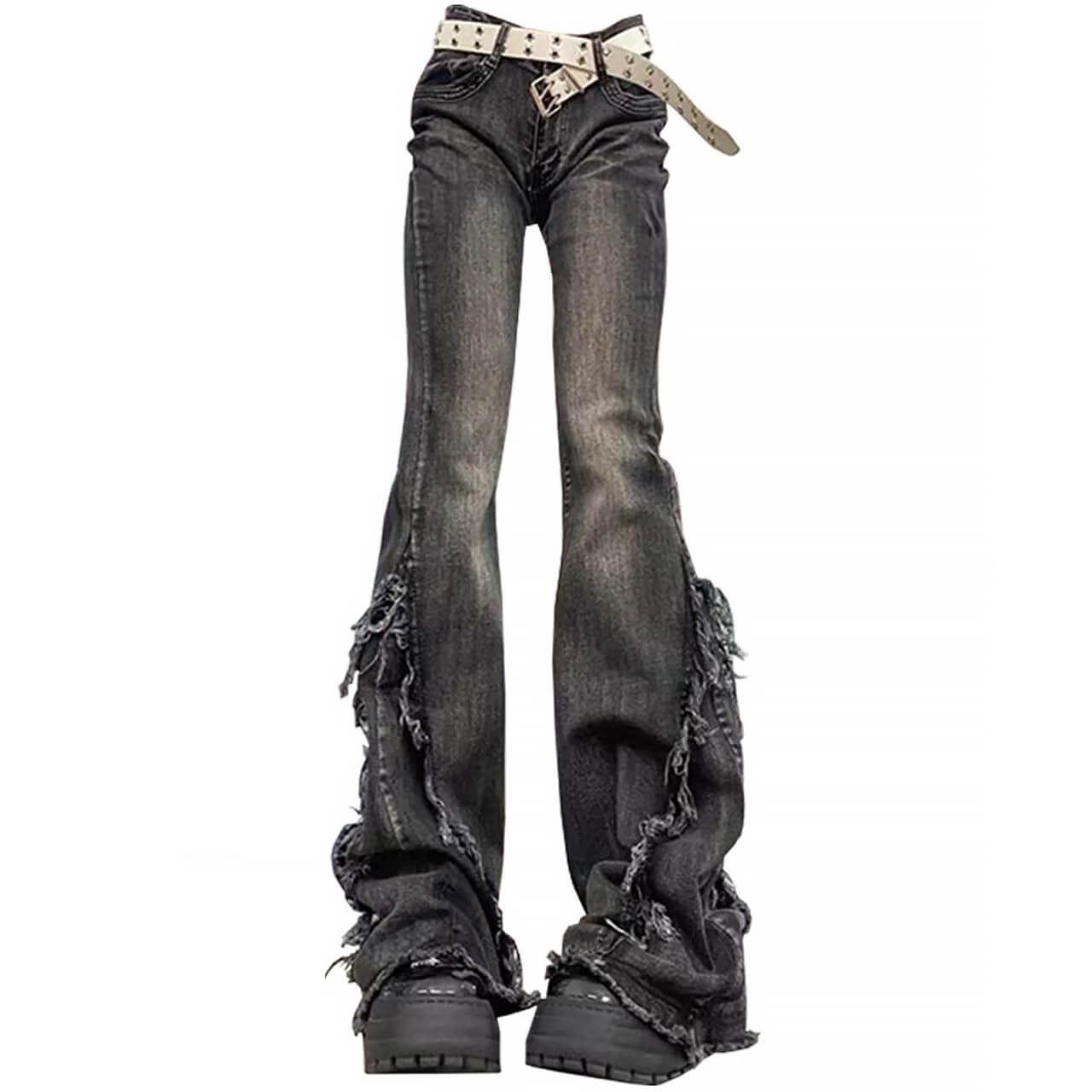 Y2K Grunge Washed Slim Micro-Flare Jeans for Women