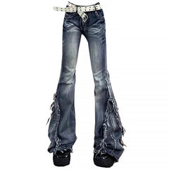 Y2K Grunge Washed Slim Micro-Flare Jeans for Women