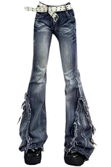 Y2K Grunge Washed Slim Micro-Flare Jeans for Women