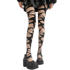 Cut Out Ripped Black Stockings Y2K Punk Aesthetic