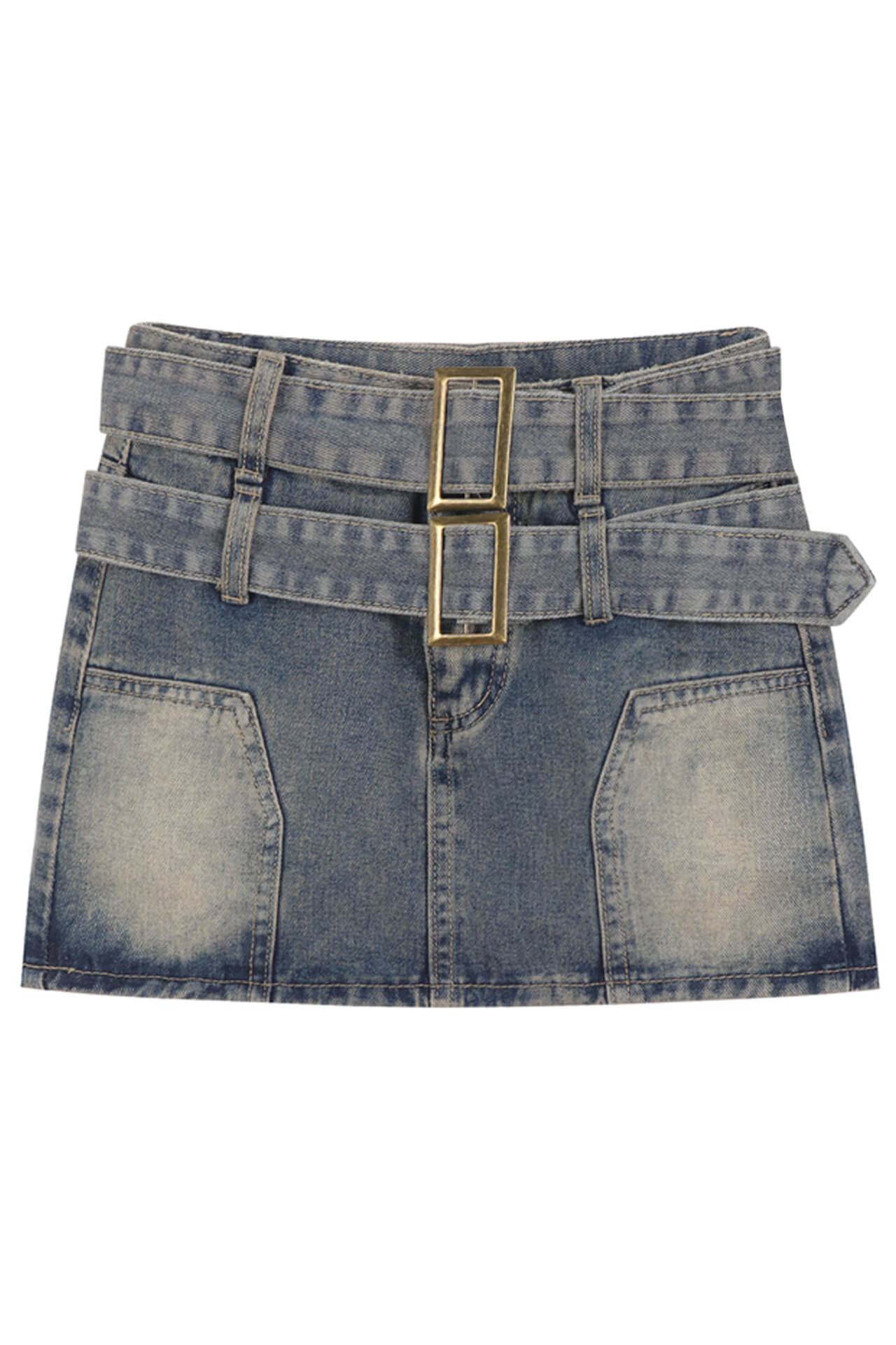 Double Belt Denim High Waisted Y2K Mini Skirt