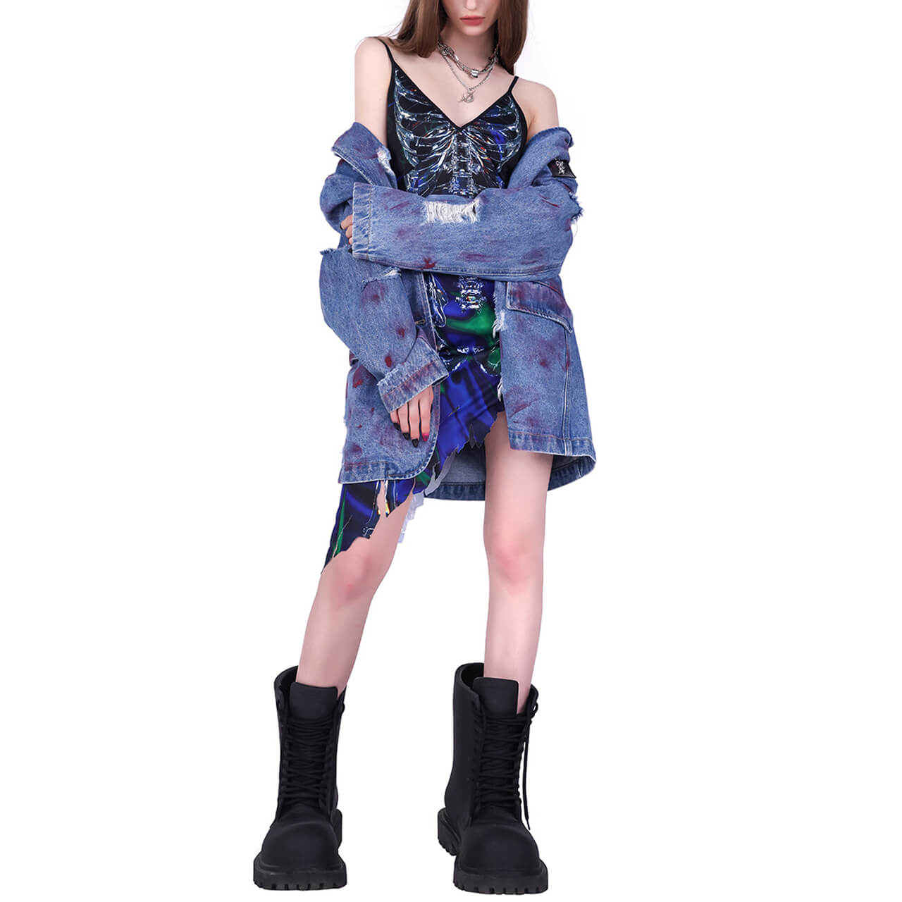 Glass Skeleton Digital Rave Y2K Aesthetic Dress