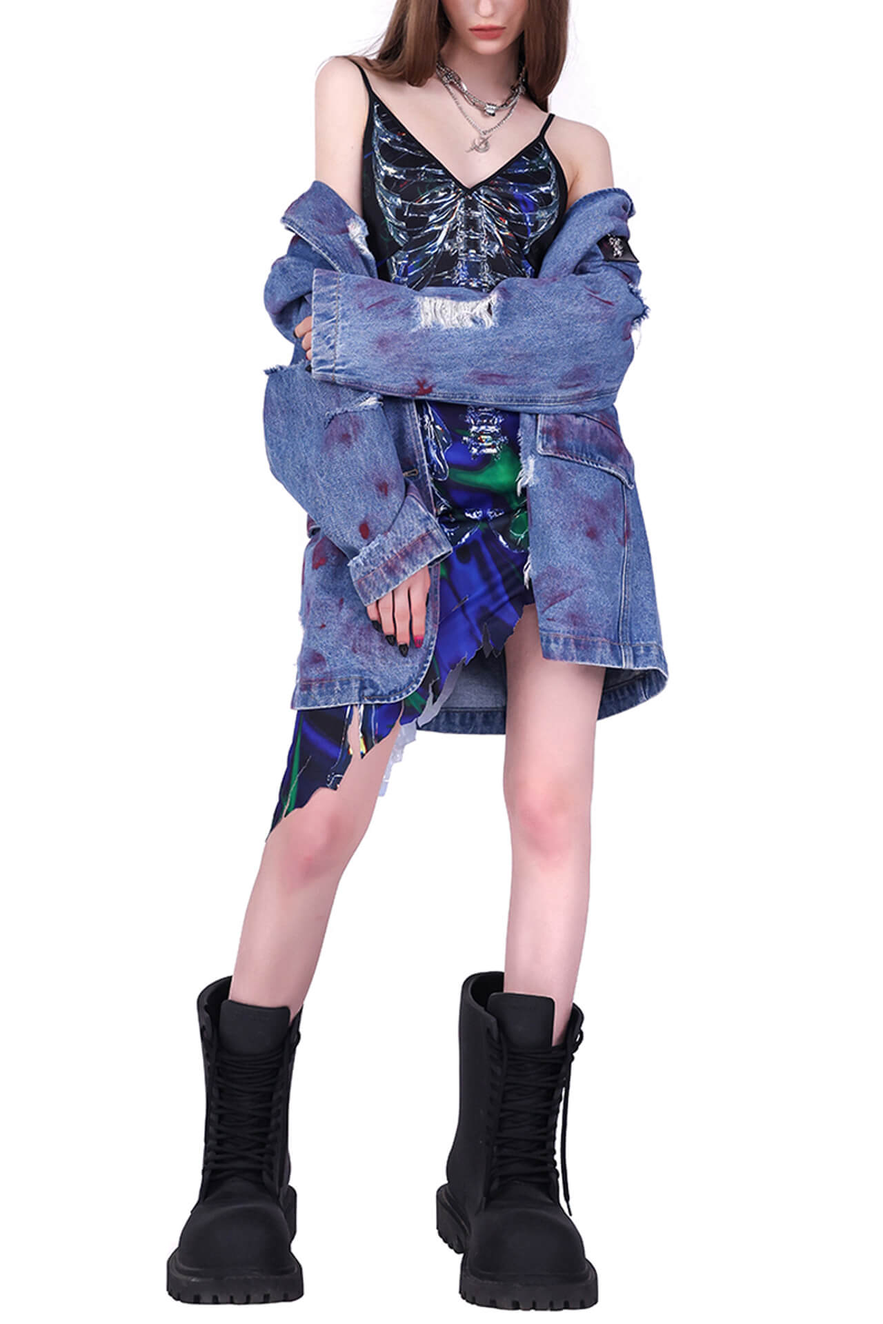 Glass Skeleton Digital Rave Y2K Aesthetic Dress