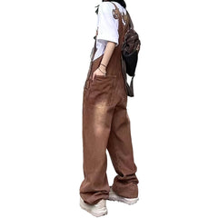 Hamburger Embroidery Y2K Brown Jumpsuit for Women