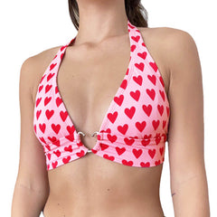 Hearts Pattern Y2K Tie-Up Halter Top for Women