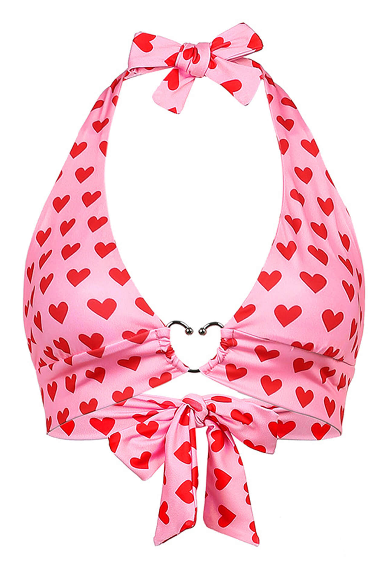 Hearts Pattern Y2K Tie-Up Halter Top for Women