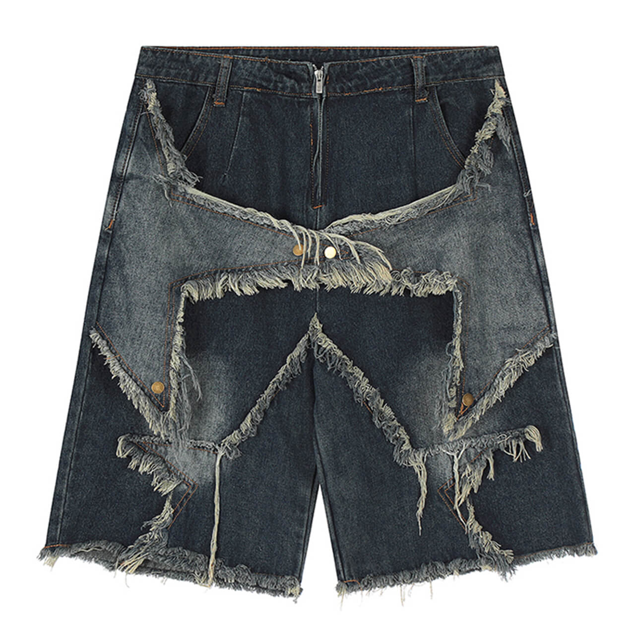 Hip Stars Fringe Denim Dark Blue Y2K Shorts Unisex