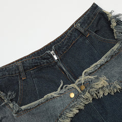 Hip Stars Fringe Denim Dark Blue Y2K Shorts Unisex