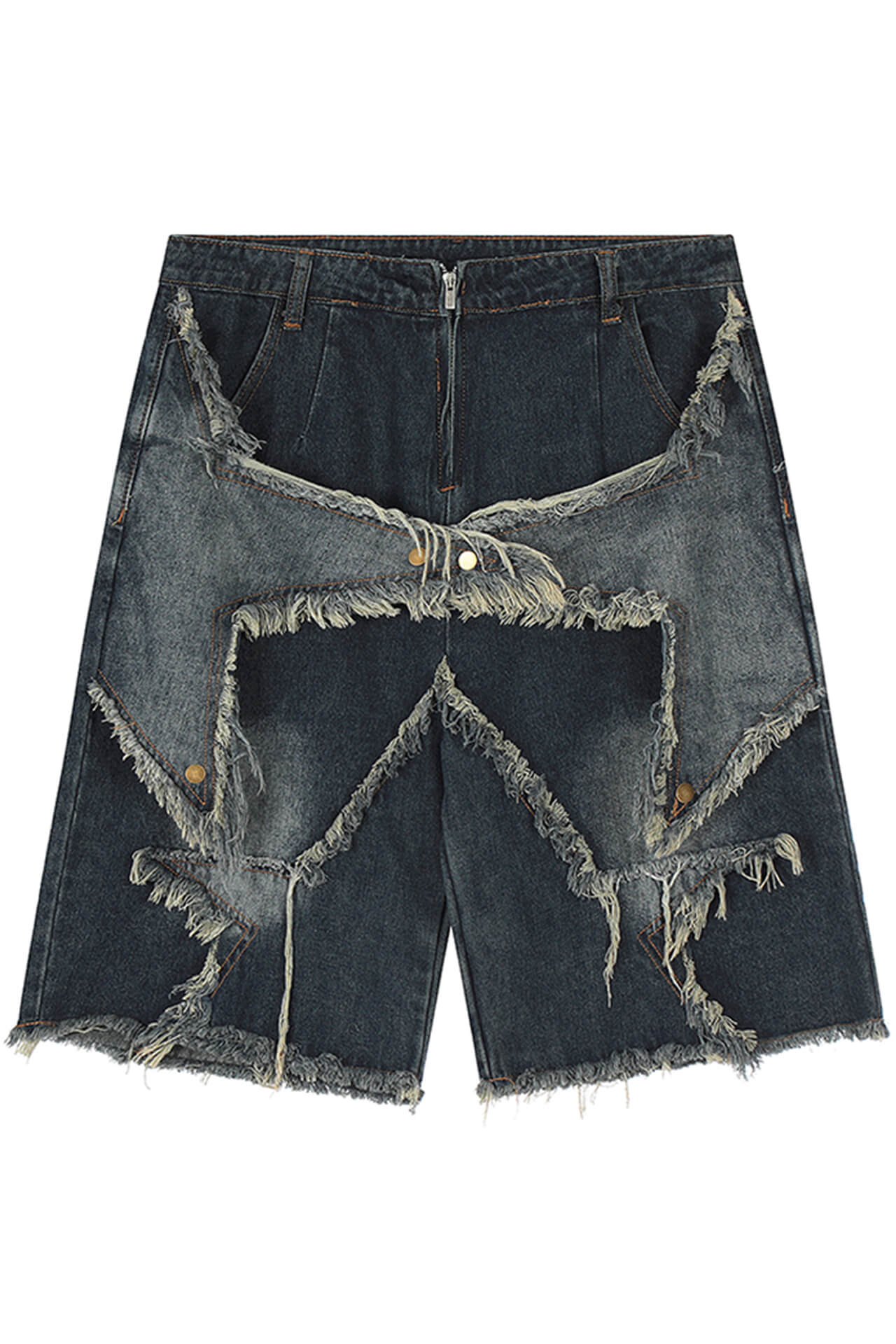Hip Stars Fringe Denim Dark Blue Y2K Shorts Unisex