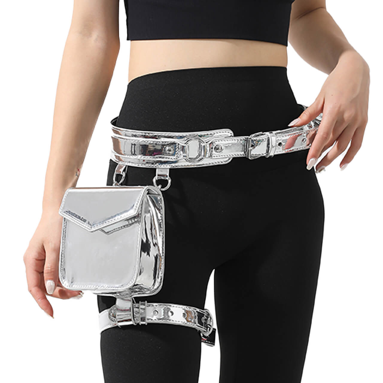 Holographic Silver Leg Strap Y2K Thigh Bag