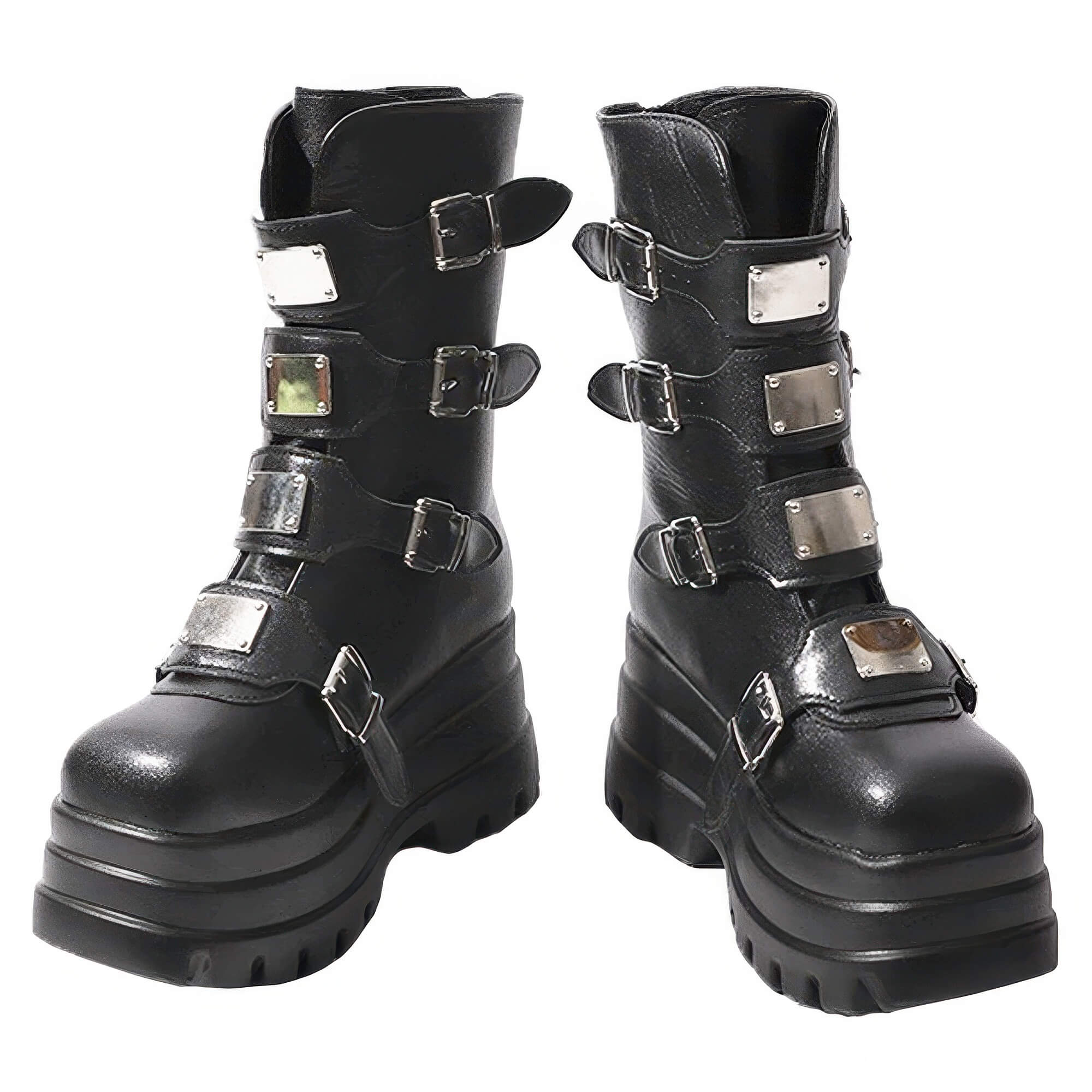 Industrial Goth High Ankle Boots Front Plates Thick Sole