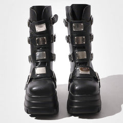 Industrial Goth High Ankle Boots Front Plates Thick Sole