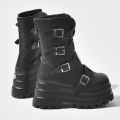 Industrial Goth High Ankle Boots Front Plates Thick Sole