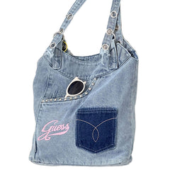 Light Blue Denim Jeans Pockets Y2K Tote Bag