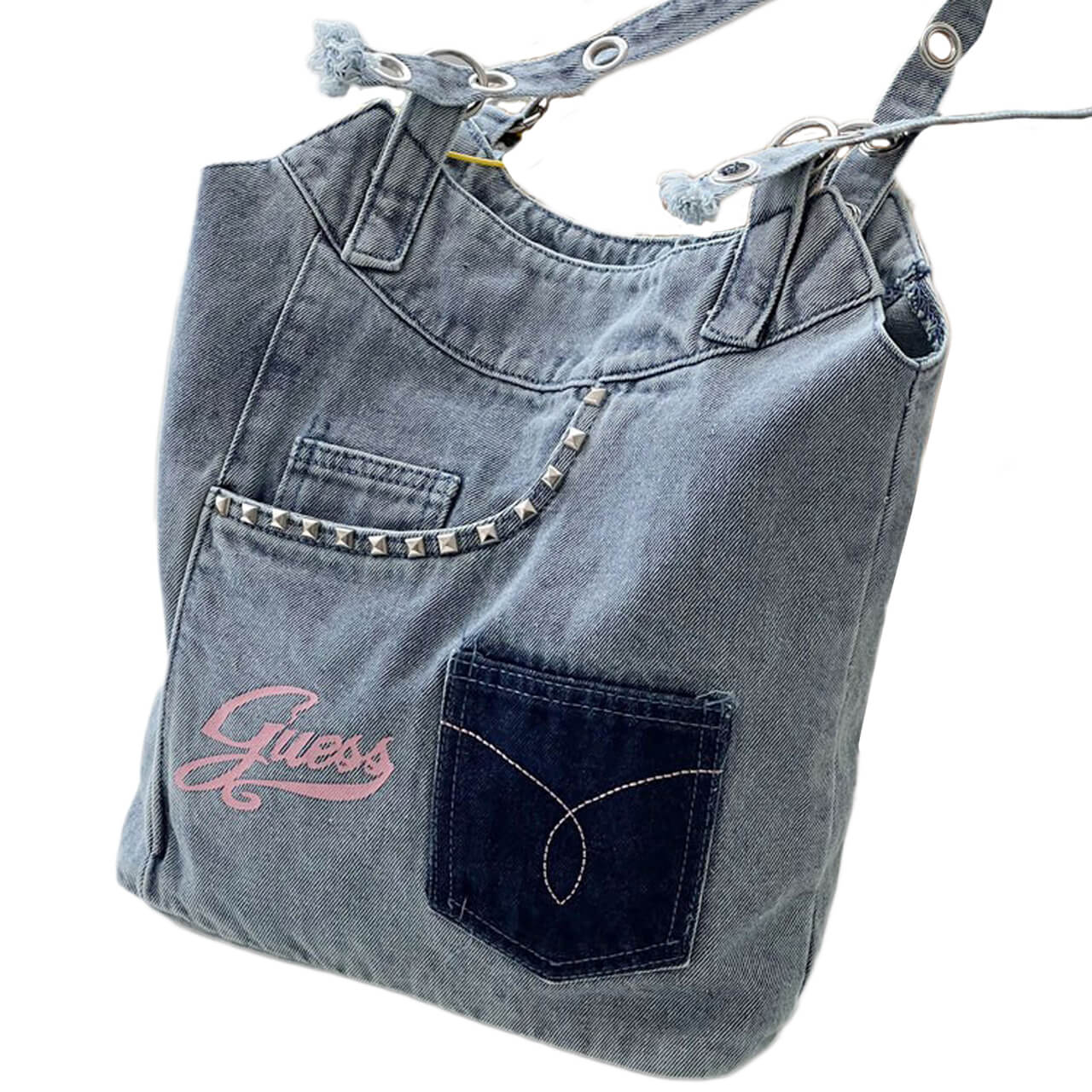 Light Blue Denim Jeans Pockets Y2K Tote Bag