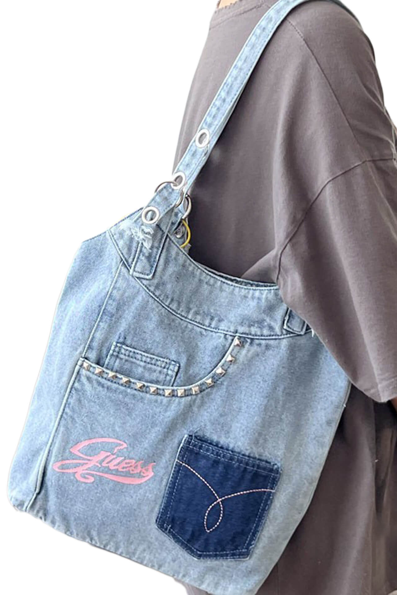 Light Blue Denim Jeans Pockets Y2K Tote Bag
