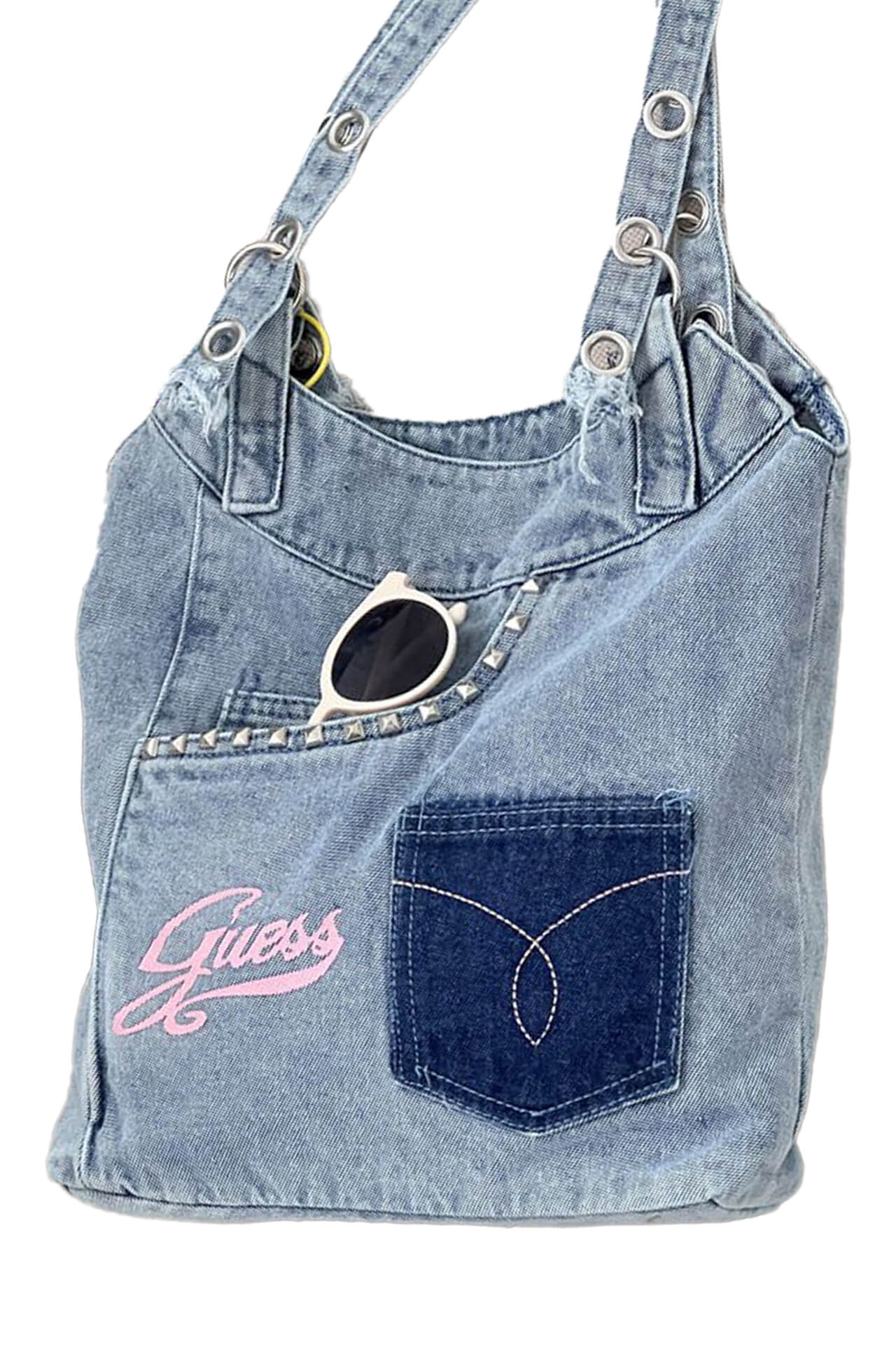 Light Blue Denim Jeans Pockets Y2K Tote Bag