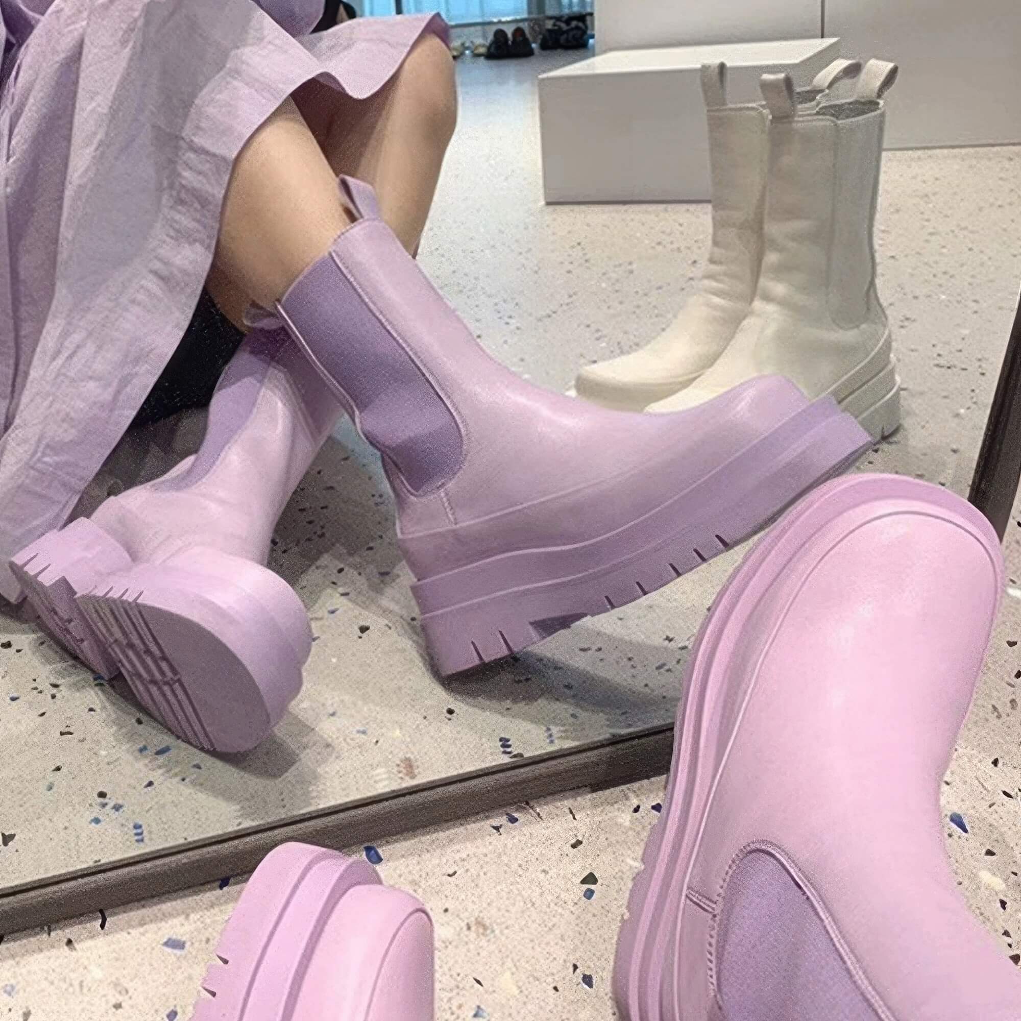 Light Pastel Purple Chelsea Boots Thick Sole
