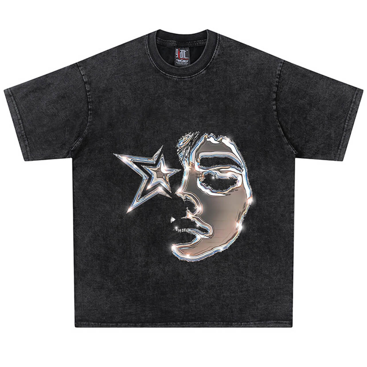 Liquid Metal Face Star Grunge Y2K T-Shirt Unisex