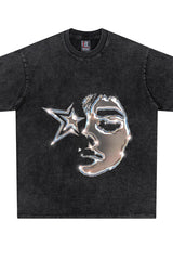 Liquid Metal Face Star Grunge Y2K T-Shirt Unisex