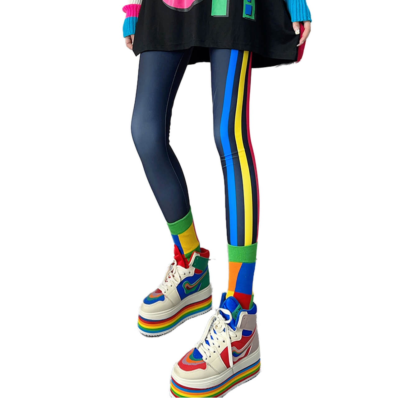 Retro Rainbow Vertical Color Lines Y2K Leggings