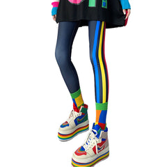 Retro Rainbow Vertical Color Lines Y2K Leggings