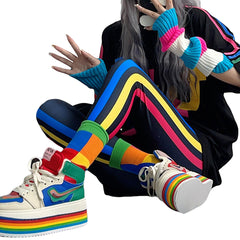 Retro Rainbow Vertical Color Lines Y2K Leggings