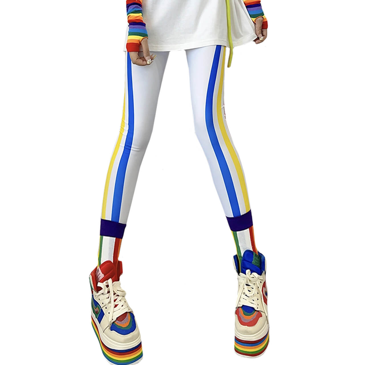 Retro Rainbow Vertical Color Lines Y2K Leggings