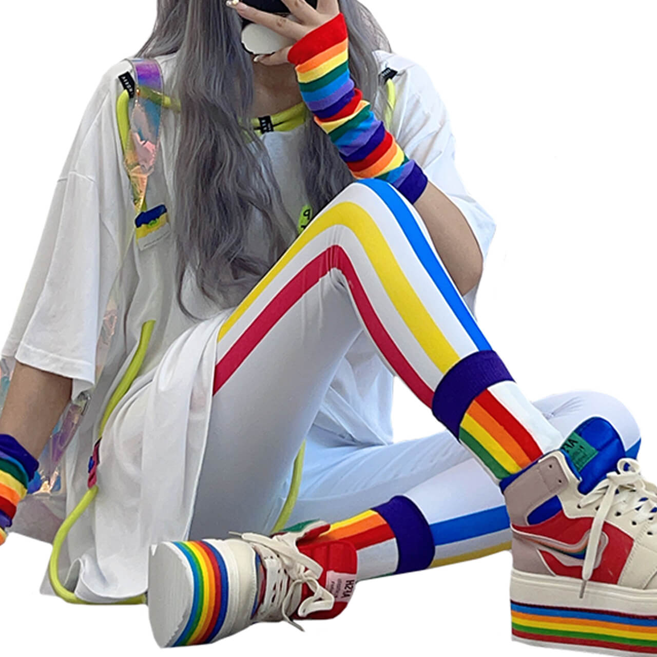 Retro Rainbow Vertical Color Lines Y2K Leggings