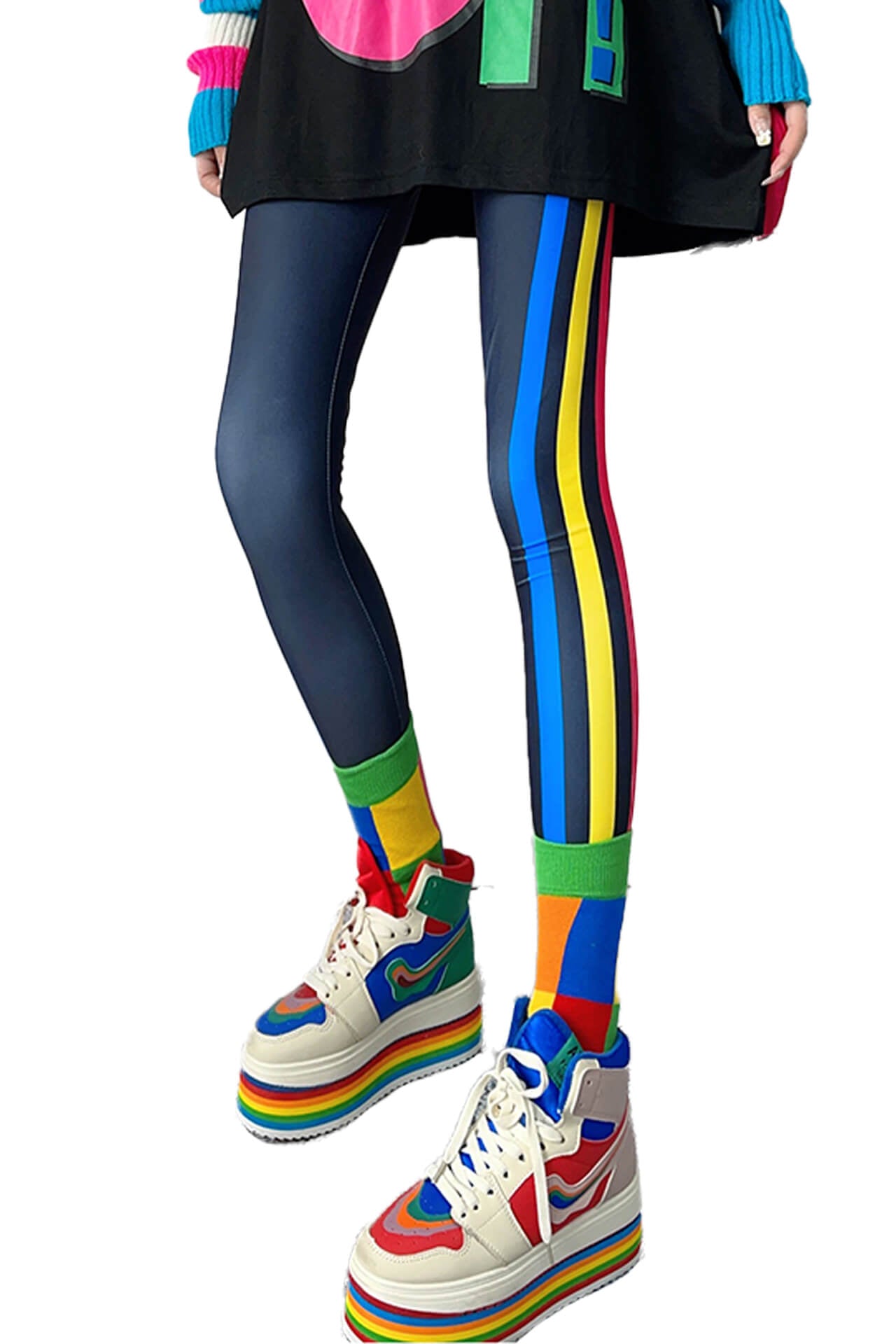 Retro Rainbow Vertical Color Lines Y2K Leggings