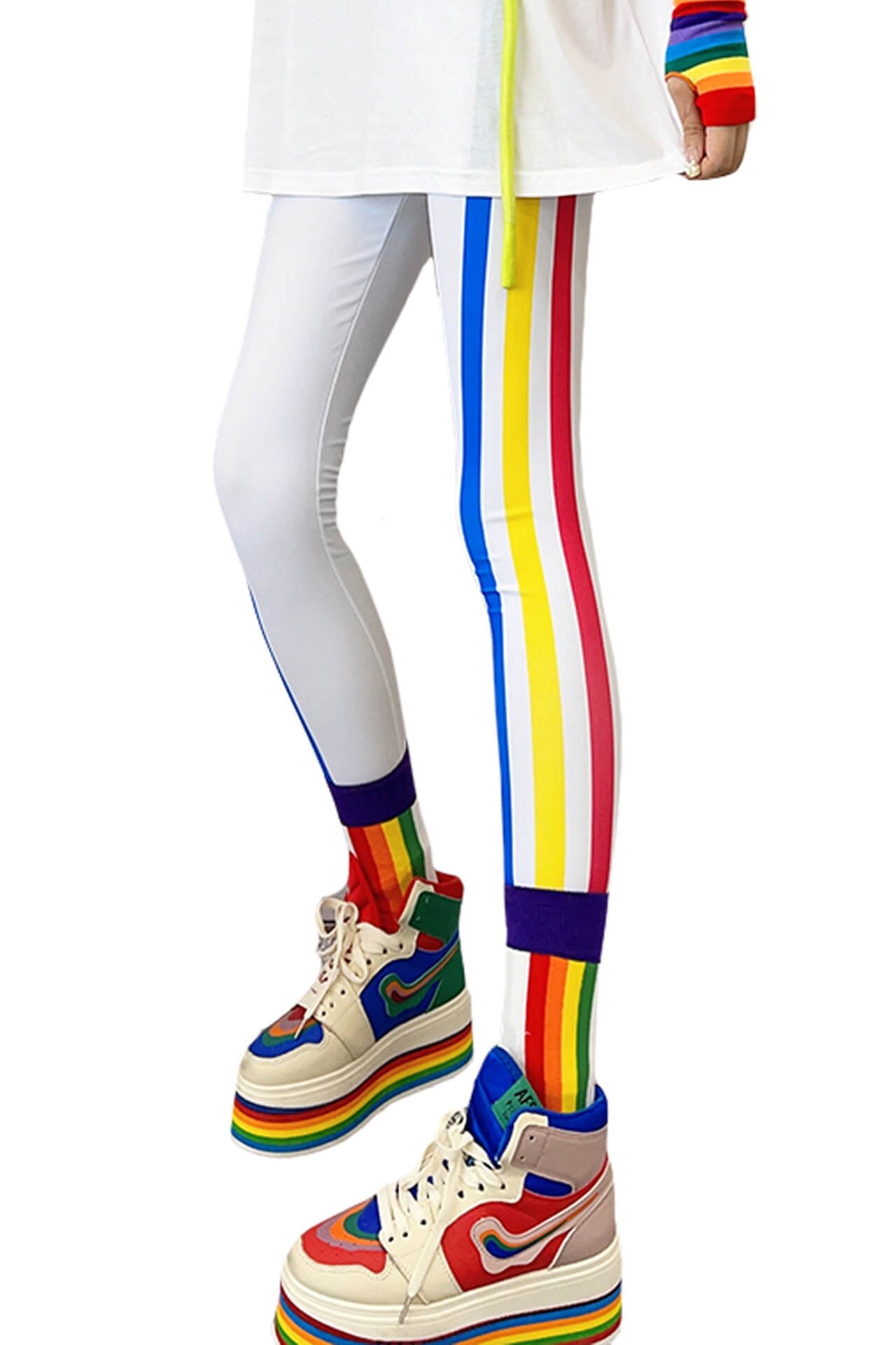 Retro Rainbow Vertical Color Lines Y2K Leggings