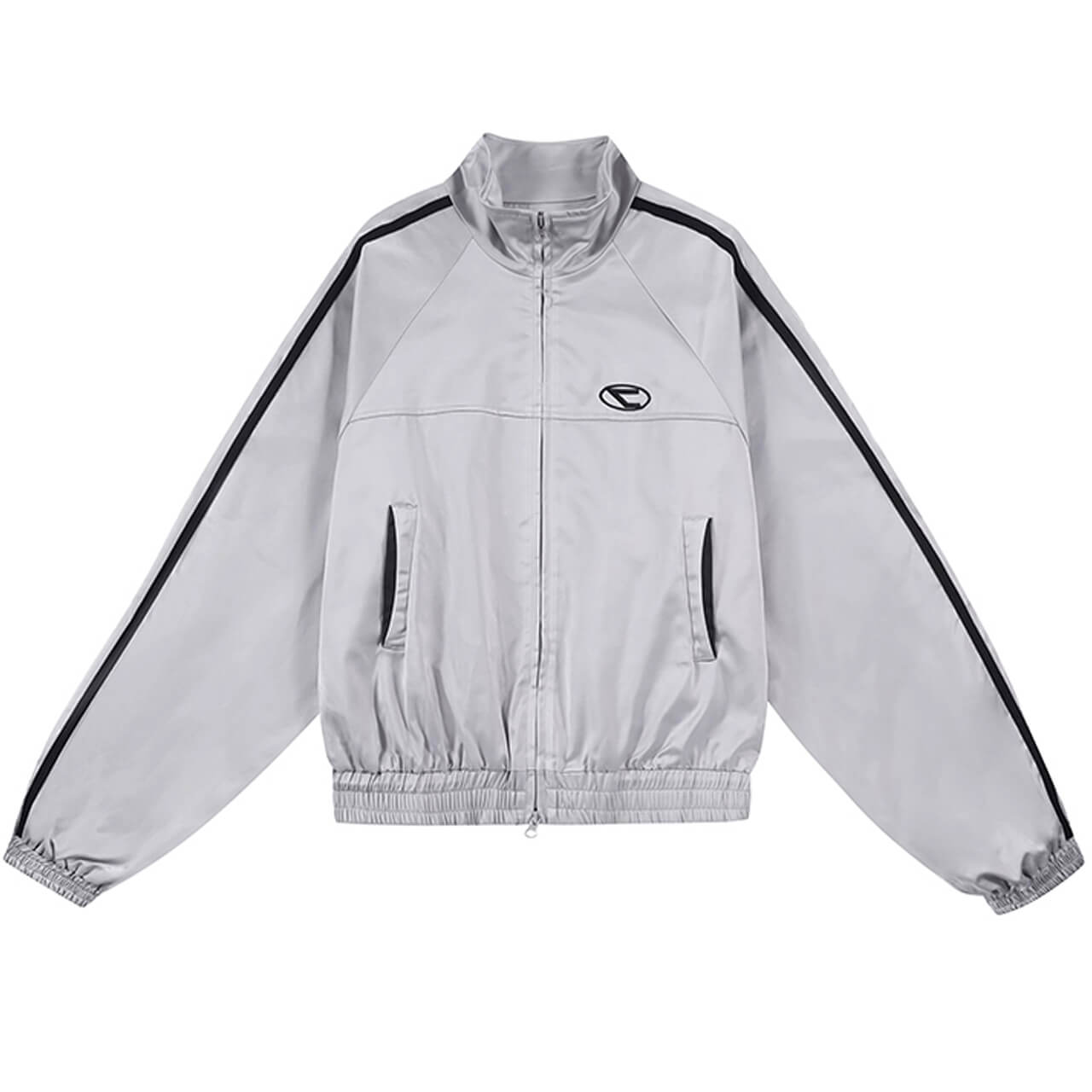 Silver Gray Retro Y2K Windbreaker Jacket for Women