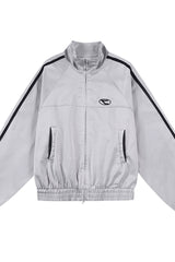 Silver Gray Retro Y2K Windbreaker Jacket for Women