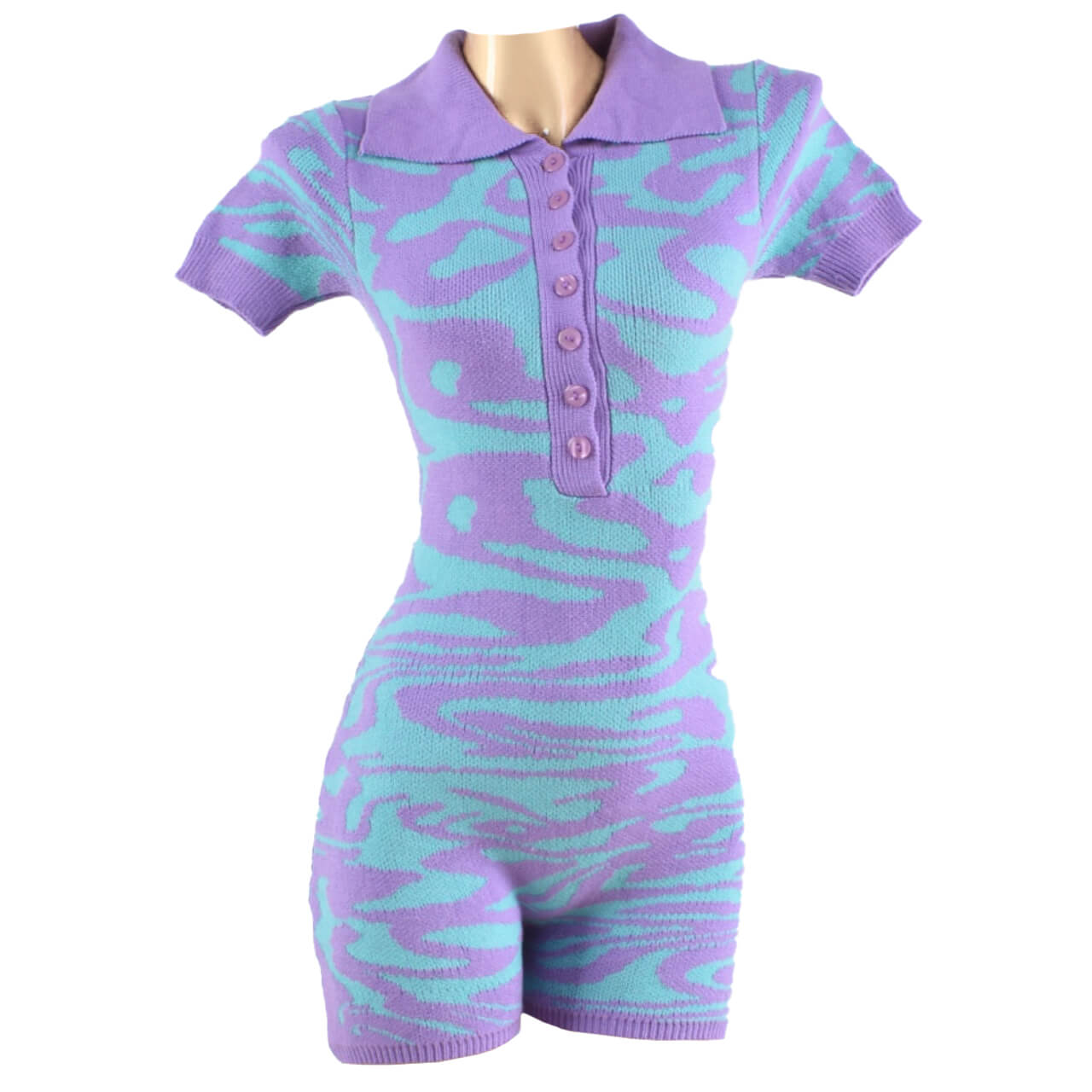 Trippy Y2K Purple Design Knitted Romper for Women