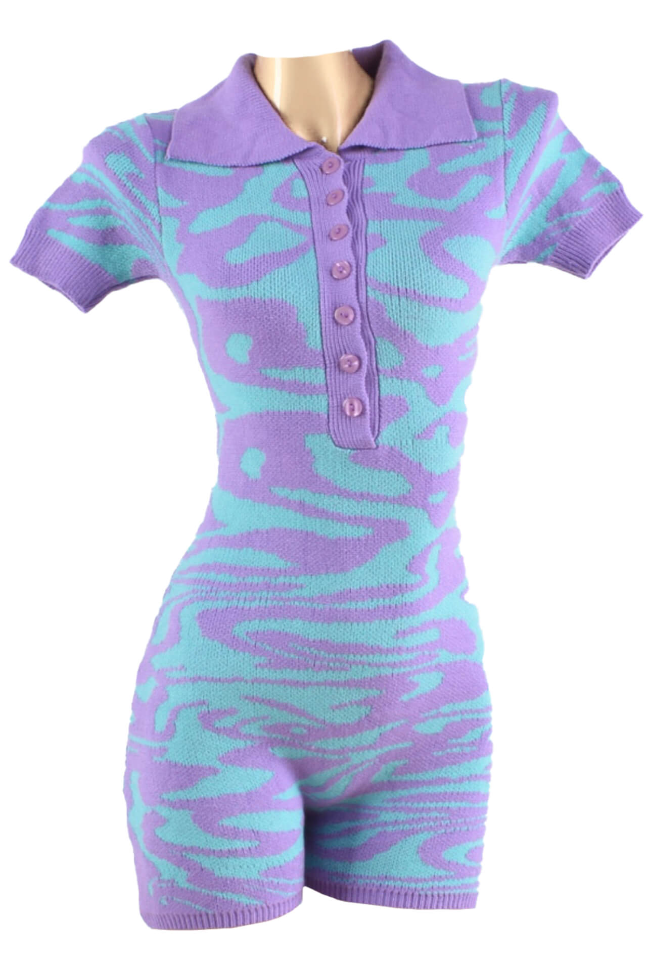 Trippy Y2K Purple Design Knitted Romper for Women
